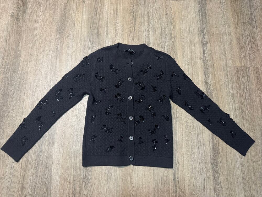 J.Crew Women's Black Sequin-Embellished Button Cardigan Sweater